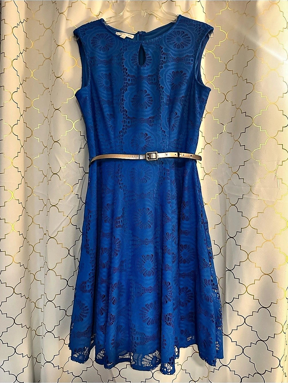 LONDON TIMES Lace Midi Dress Blue Size 12